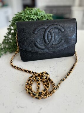 Chanel Black Caviar Wallet on chain